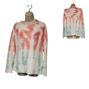 for the republic Tie Dye Long Sleeve Round Neck Pink/Teal Sweater Size Medium